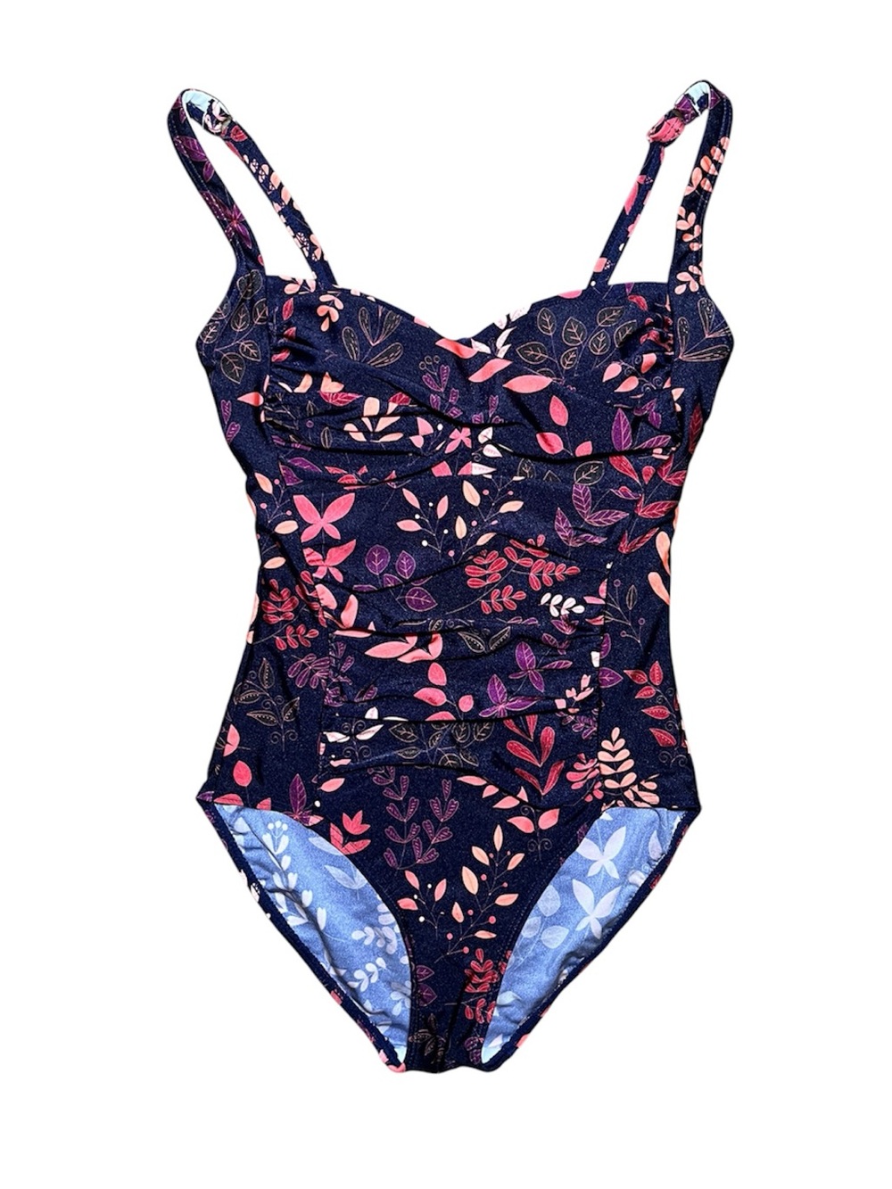 Amorbella Dark Blue Retro Floral Ruched Tummy Control One Piece Swim Suit